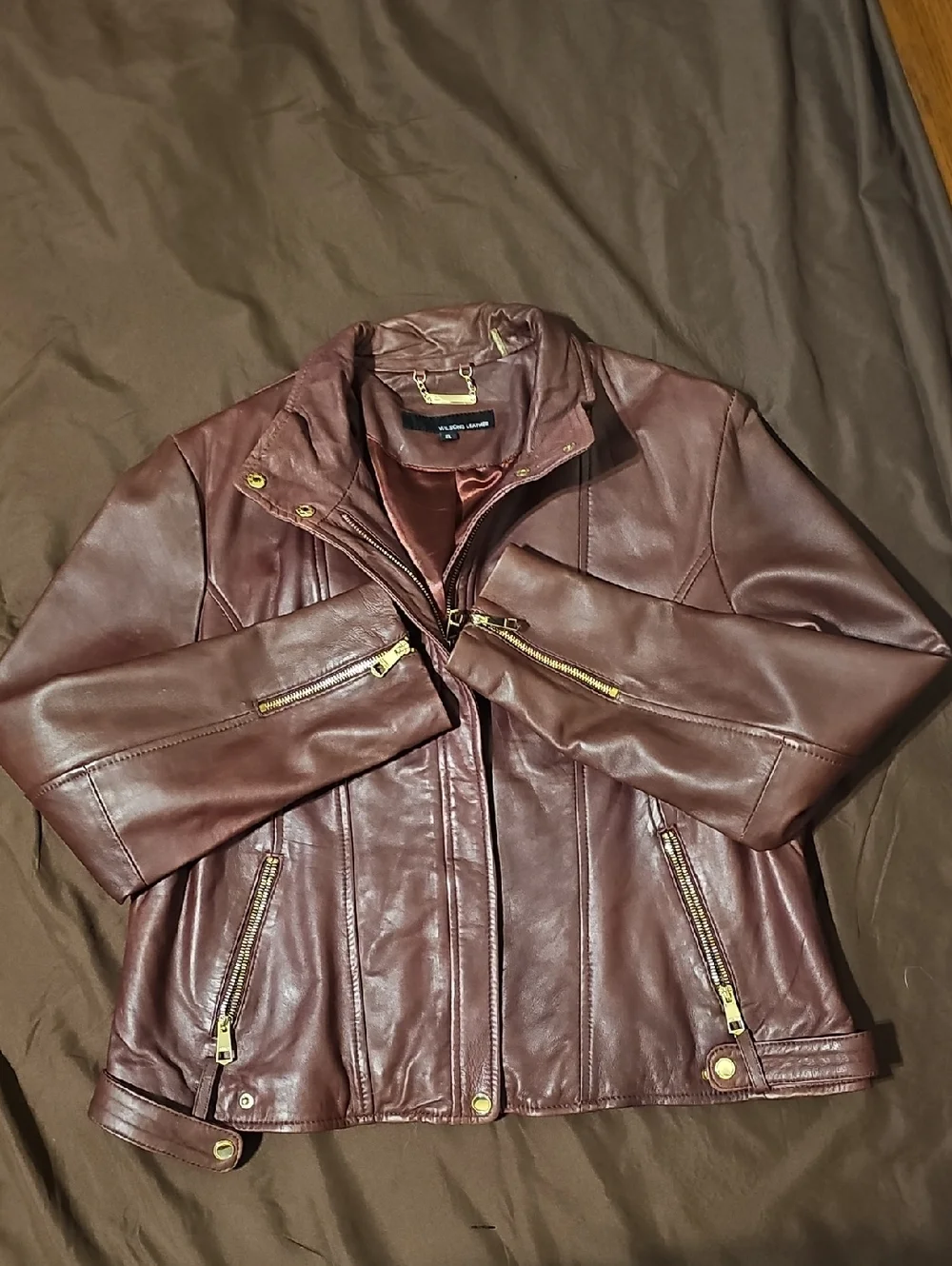 Wilsons Leather Women's Maroon Leather Moto Jacket - Picture 2 of 5